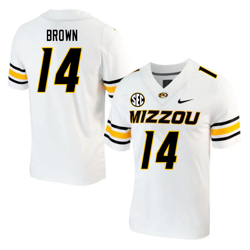 Men #14 Brett Brown Missouri Tigers College 2023 Football Stitched Jerseys Sale-White